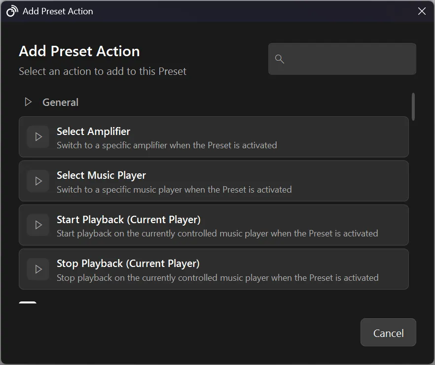 Add Action dialog
