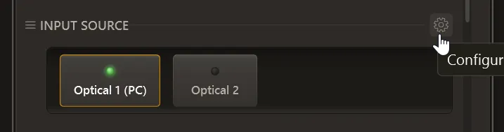 The gear icon in the top-right corner of the Input Source control, with its “Configure Input Sources” tooltip visible